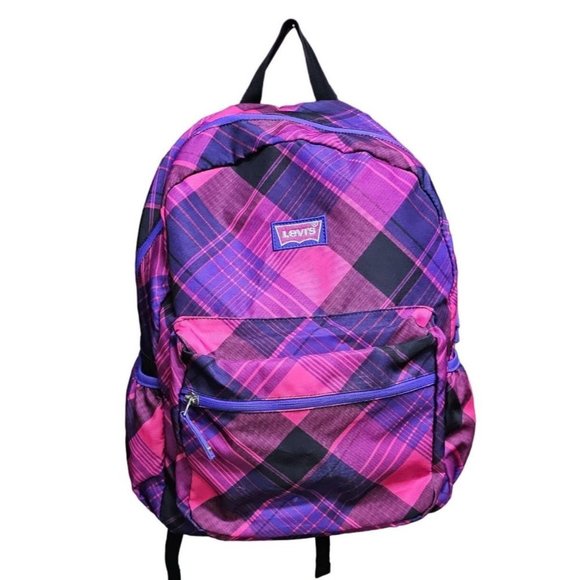Levi's Pink Purple and Blackd Plaid Multiplex Backpack Tote Bag - Picture 10 of 10
